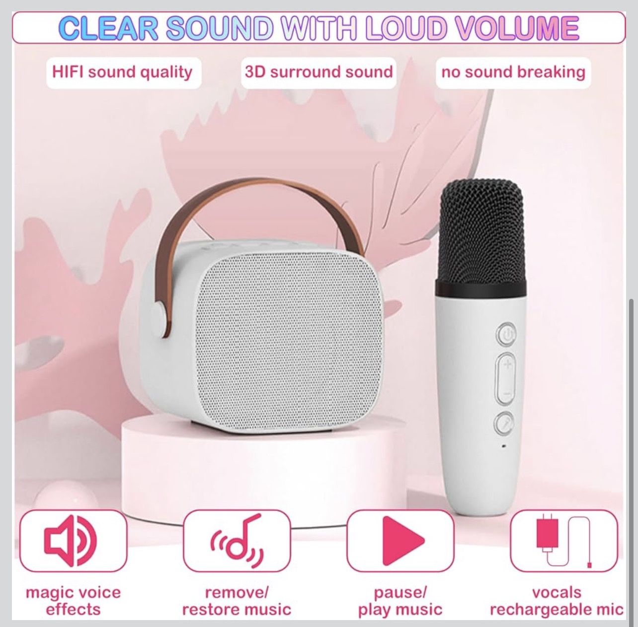 Mini Karaoke Machine for Kids and Adults, Portable Bluetooth Speaker with 1 Wireless Mic