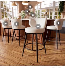 Set of 4 Cream Upholstered Swivel Bar Stools