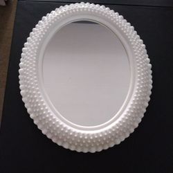 White Hobnail Oval Mirror 