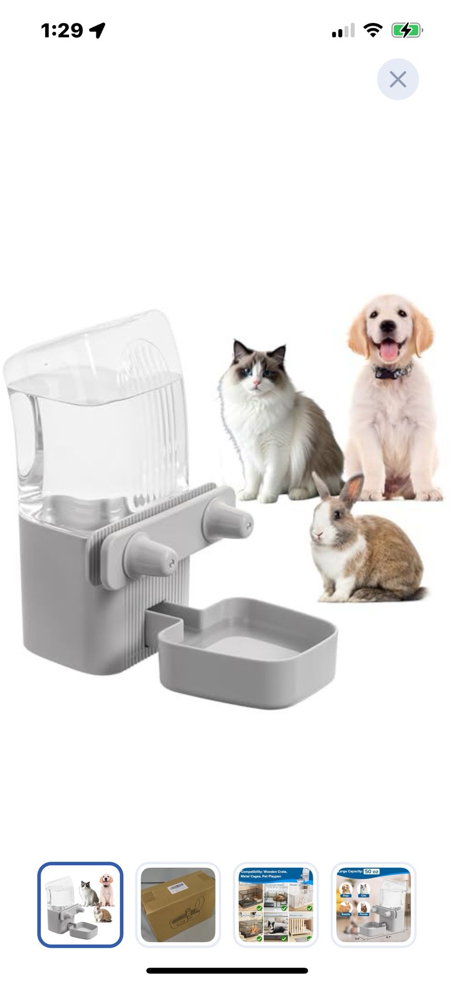 “New”50 oz Pet Water Dispenser W/bowl For Wire Cage or Wood Crate (retail$39)