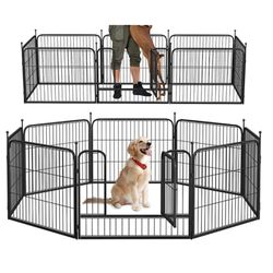  24in(H)×21ft(L) Dog Fence, Garden Border Fencing, 8 Metal Fence Panels 