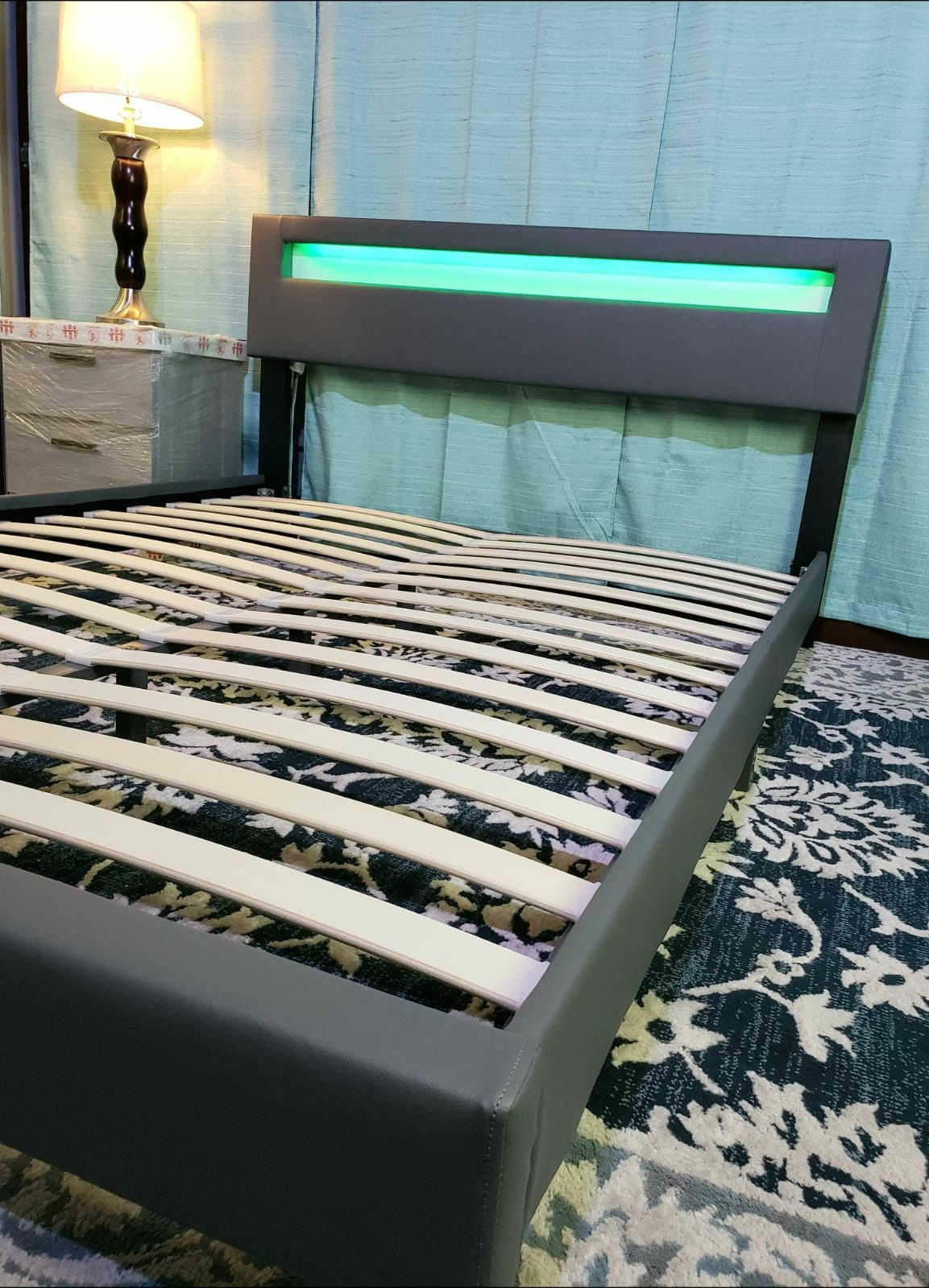 QUEEN upholstered platform bed frame come NEW IN BOX, mattress sold separately