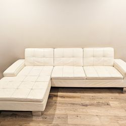 Italian White Full Leather Sectional Sofa