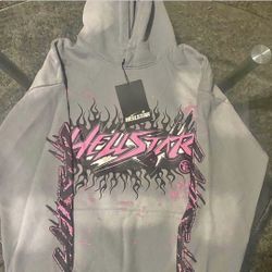 pink and grey hell star hoodie 