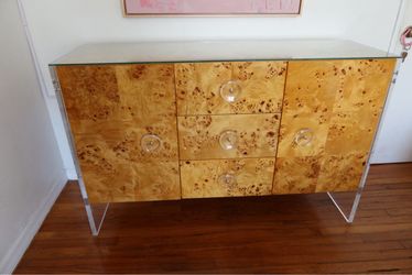 Jonathan Adler Bond Burl Wood & Lucite Credenza – 3 Drawers