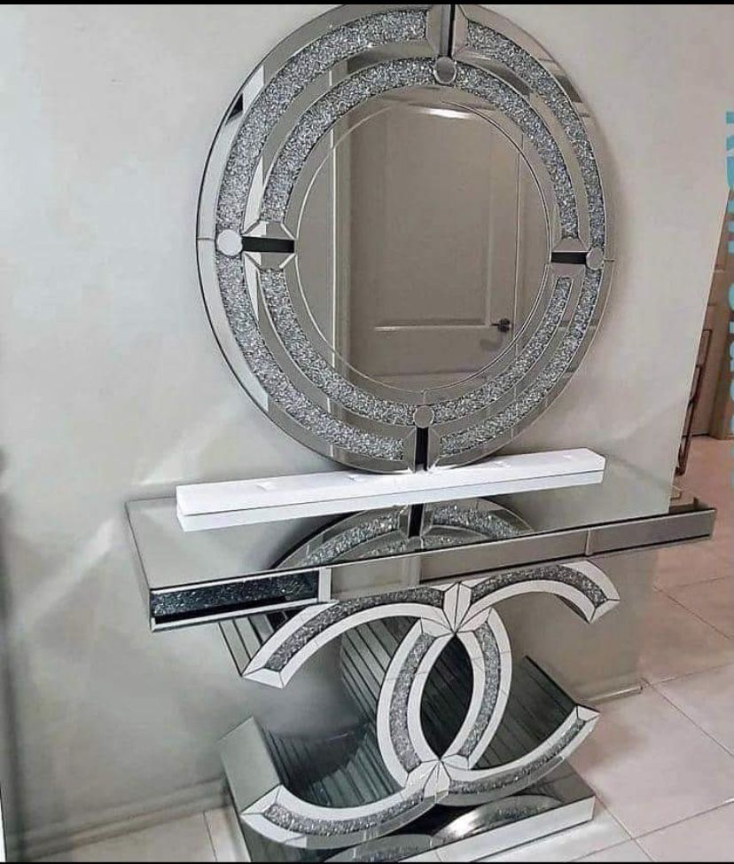 New C Design Console Table + Mirror Set