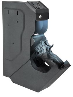 Biometric Bedside Gun Safe for Handgun, Quick Access Pistol Safe
Fingerprint, Keypad and Key Access; Drop-Down Quick-Access Design for Bedside, Nights