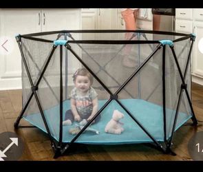 Regalo My Portable Play Yard Indoor And Outdoor, Washable, Aqua, 6-Panel, 48 Inch (Pack Of 1) 48 Inch (Pack Of 1) Standard  Open box item