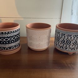 Set Of Three Terra-Cotta Plant Pots