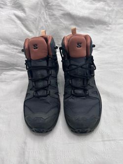 The Salomon Women's X Ultra 4 Mid GORE-TEX Hiking Boots in the Ebony/Mocha Mousse/Almond Cream