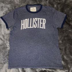Vintage Hollister Mens Blue Marl Ringer T-Shirt White Logo Short Sleeve L Y2K
