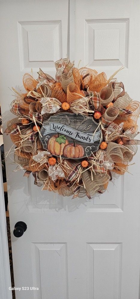 Welcome Friends Pumpkin Wreath