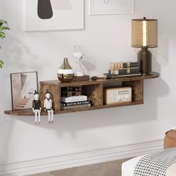 🔥 Floating TV Stand, 55" Floating Entertainment Center with Storage, Floating TV Shelf Wall Mounted for Under TV, Living Room, Bedroom, Walnut