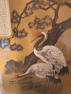 2 cranes on silk like paper
