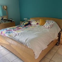 Fun Whimsical Natural Beech Wood Bedroom Set King 5 Pieces Dresser Nightstands 