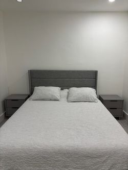 Queen bed with storage/ 2 nightstands