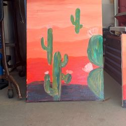 Original Cactus Oil Painting Signed By Artist 