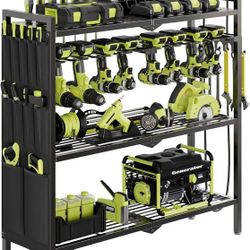 Large Power Tool Organizer Cart with Charging Station 8 Drill Holder (Black/RED/YELLOW)