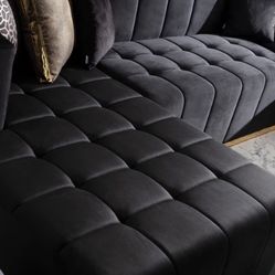 Elisha Black Velvet Double Chaise Sectional