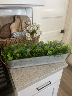 Galvanized centerpiece with battery operated candles $20