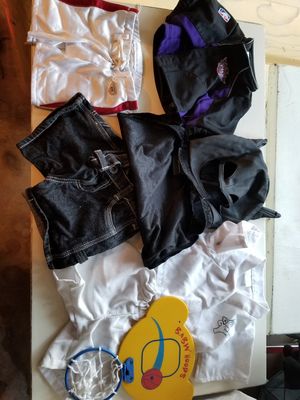 Photo Build a Bear set Phx Suns jersey NFL shorts Batman mask cape Jean shorts karate suit top and bottom basketball hoop