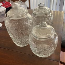 3 Beautiful Glass Princess House Jars 