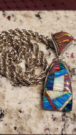 Designer multicolored opal inlay sterling silver pendant