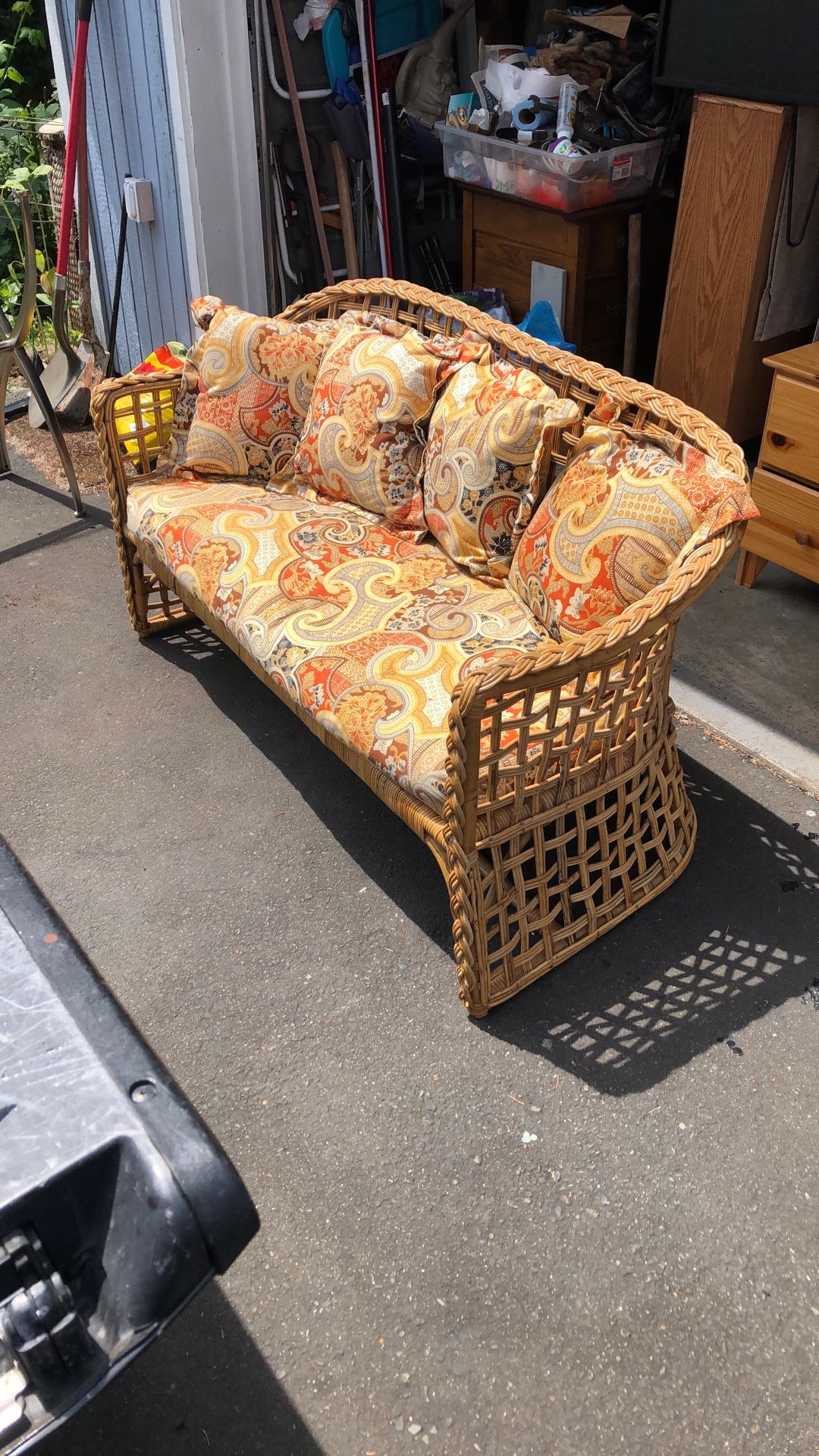 Mid century loveseat couch rattan bamboo