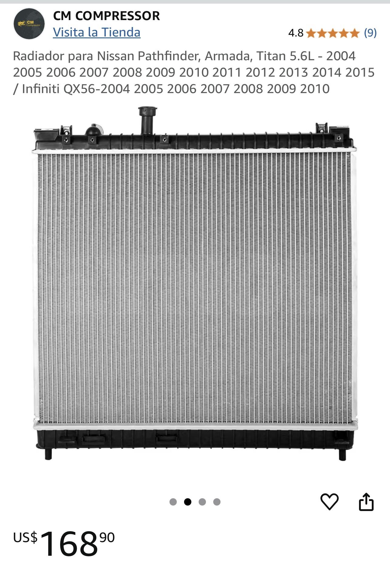 Radiador para Nissan Pathfinder, Armada, Titan 5.6L - 2004 2005 2006 2007 2008 2009 2010 2011 2012 2013 2014 2015 / Infiniti QX56-2004 2005 2006 2007