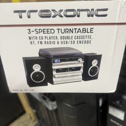 Trexonic 3-Speed Turntable With CD Player, Double Cassette Player, Bluetooth, FM Radio & USB/SD Recording