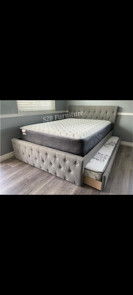 Fulltwin Size Grey Button Trundl3 W Ortho Matres!!!