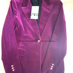 ZARA NEW WOMAN VELVET BLAZER JACKET PLUM Viva Magenta