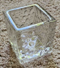 Crate & Barrel Clear Floral Votive Candle Block Square