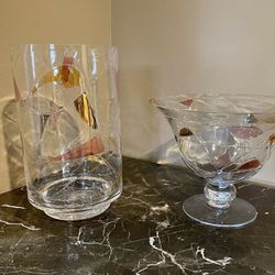 Both Decorative Glass Large Bowl And Hurricane Glassware Beautiful Set 