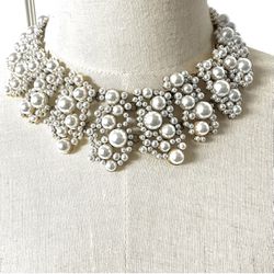 Faux Pearl Collar Cluster Choker Necklace 