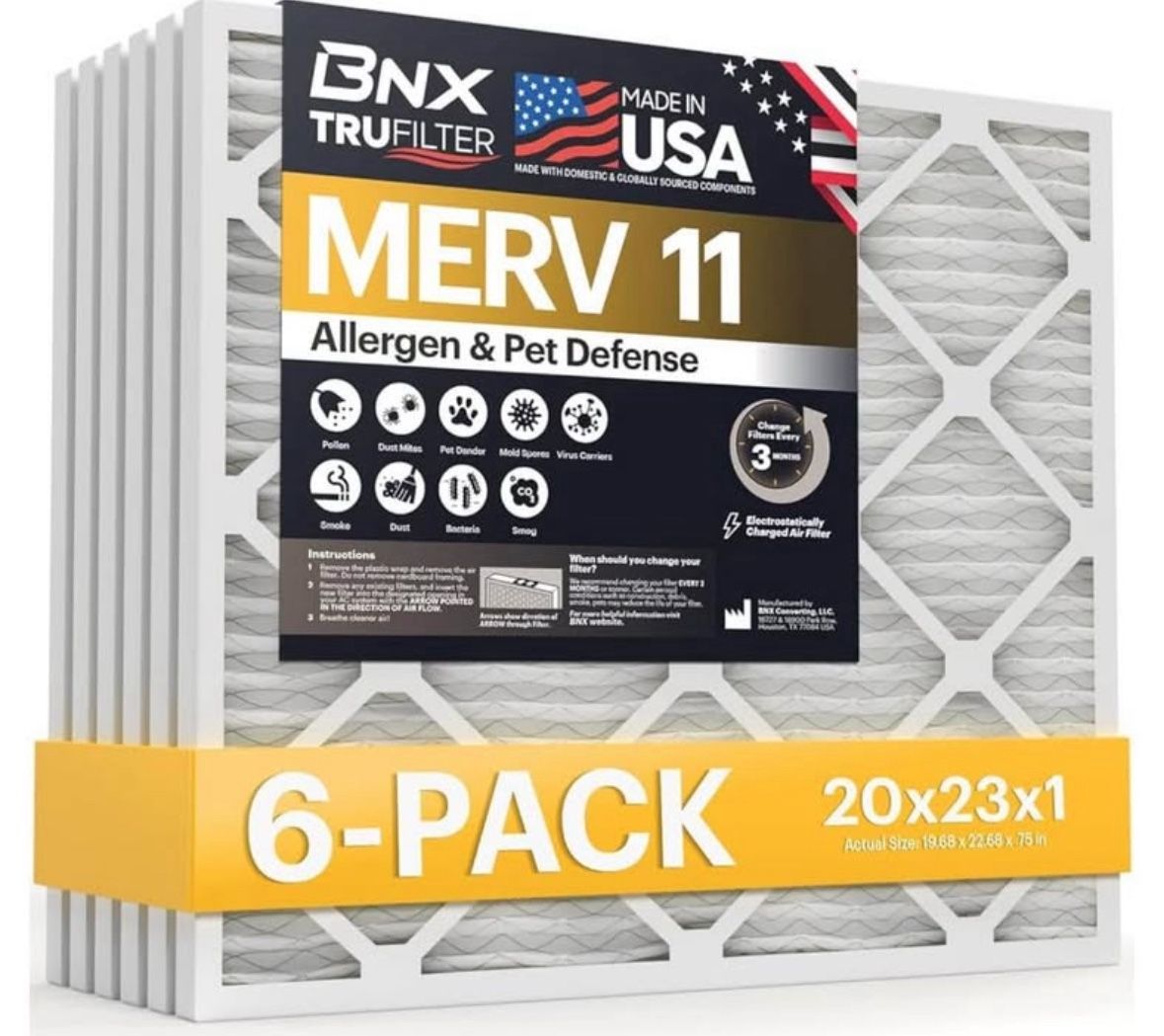 New 6 Pack 20x23x1 Air Filter Merv 11