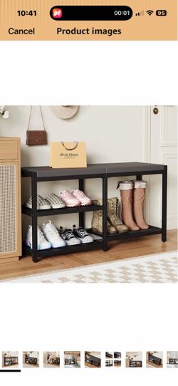 ZHOOGE Shoe Bench & Rack Storage Bench - Entryway Bench with Seat Cushion, Stable Organizer for Entryway & Living Room, Holds Up to 300 lb, (35" L x 1