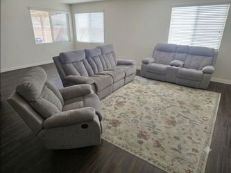 Gray Reclining Sofa Set – 3 Pieces