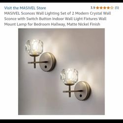 MASIVEL Sconces Wall Lighting Set of 2 Modern Crystal Wall Sconce with Switch Button Indoor Wall Light Fixtures Wall Mount Lamp for Bedroom Hallway, M