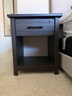 Dark Brown Nightstand with Drawer and Shelf