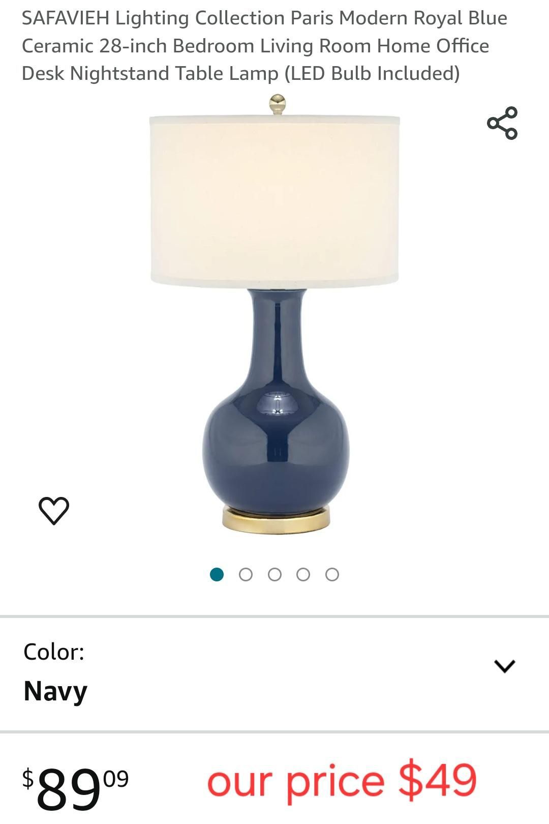 SAFAVIEH Lighting Collection Paris Modern Royal Blue Ceramic 28-inch Bedroom Living Room Home Office Desk Nightstand Table Lamp (LED Bulb Included)