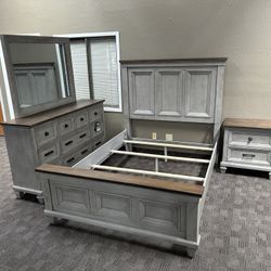 Grey And Brown Farmhouse Queen Bedroom Set 