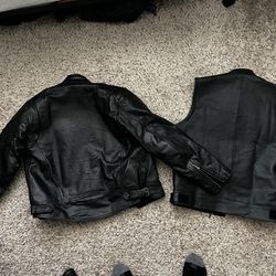 Motorcycle Leather Jacket + Vest