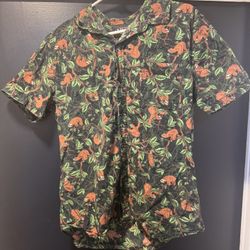 XXX Rude Sloth Print Button Up Shirt Men's Medium Black Tropical