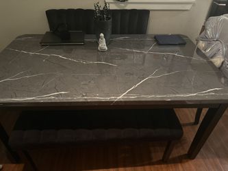 Dining Room Table Black/Grey Marble Velvet Set 