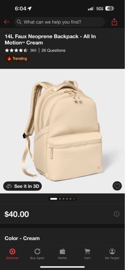 All In Motion 14L Faux Neoprene Backpack Cream