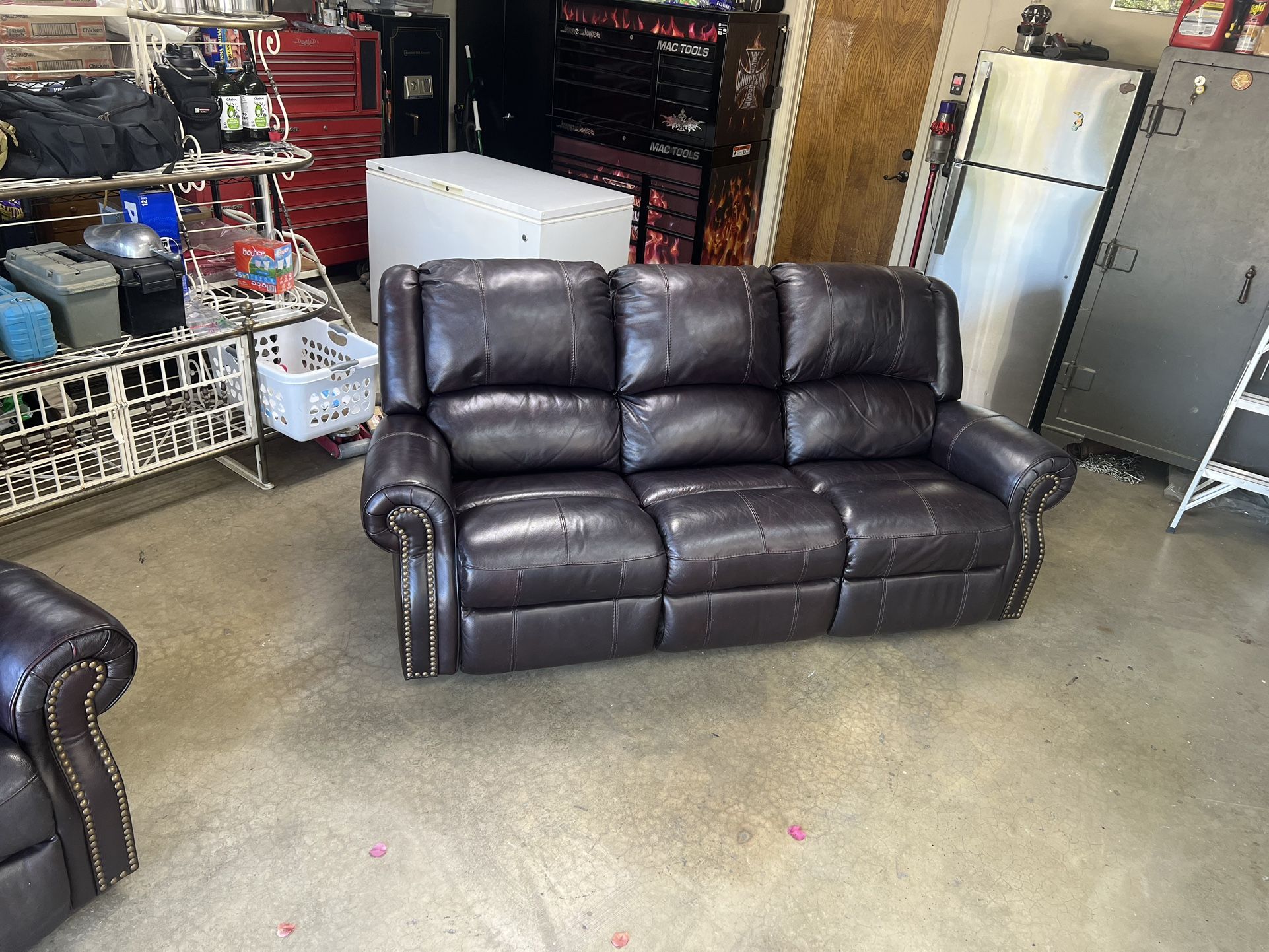 2 Piece Leather Reclining Couch & Loveseat 