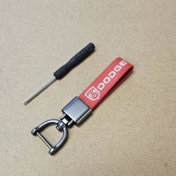 Brand New Dodge Red Leather Strap Keychain