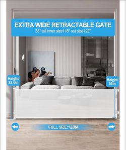 31 inch tall up to 118 inch wide retractable baby gate white