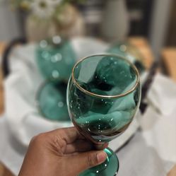 Vintage Libbey Juniper Gold Rimmed Wine Glasses- Set of 4